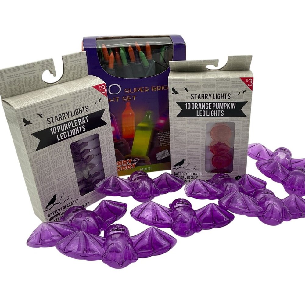 Halloween Miscellaneous Novelty Light Sets NIB & Bat Bulb Covers 4 Piece Lot
